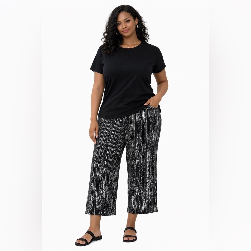 Robert Louis Black White Geometric Sailor Wide Leg Cropped Pants Large L
